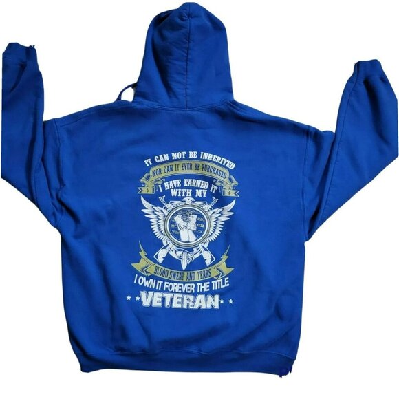 Gildan Heavy Blend Veteran Military Hoodie Sweatshirt Blue Vintage Skull Earned - Picture 12 of 12